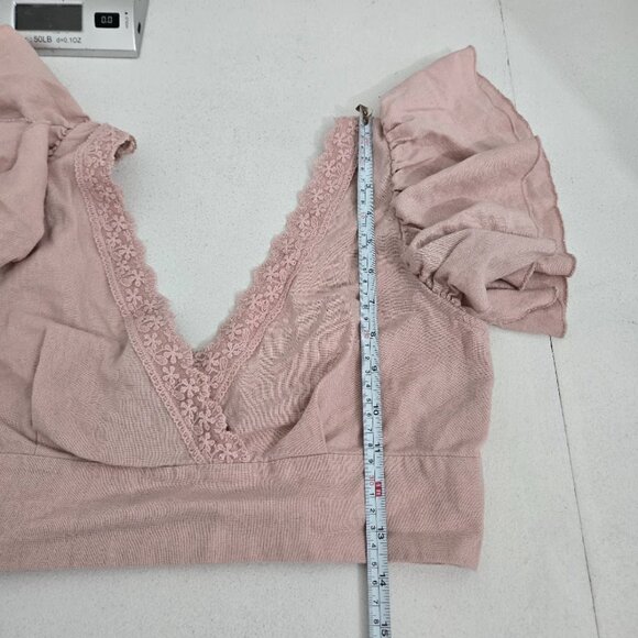 Love Tree Womens Coquette Crop Top Sz M Lace Trim Smocked Lace Feminine Festival - Picture 7 of 10